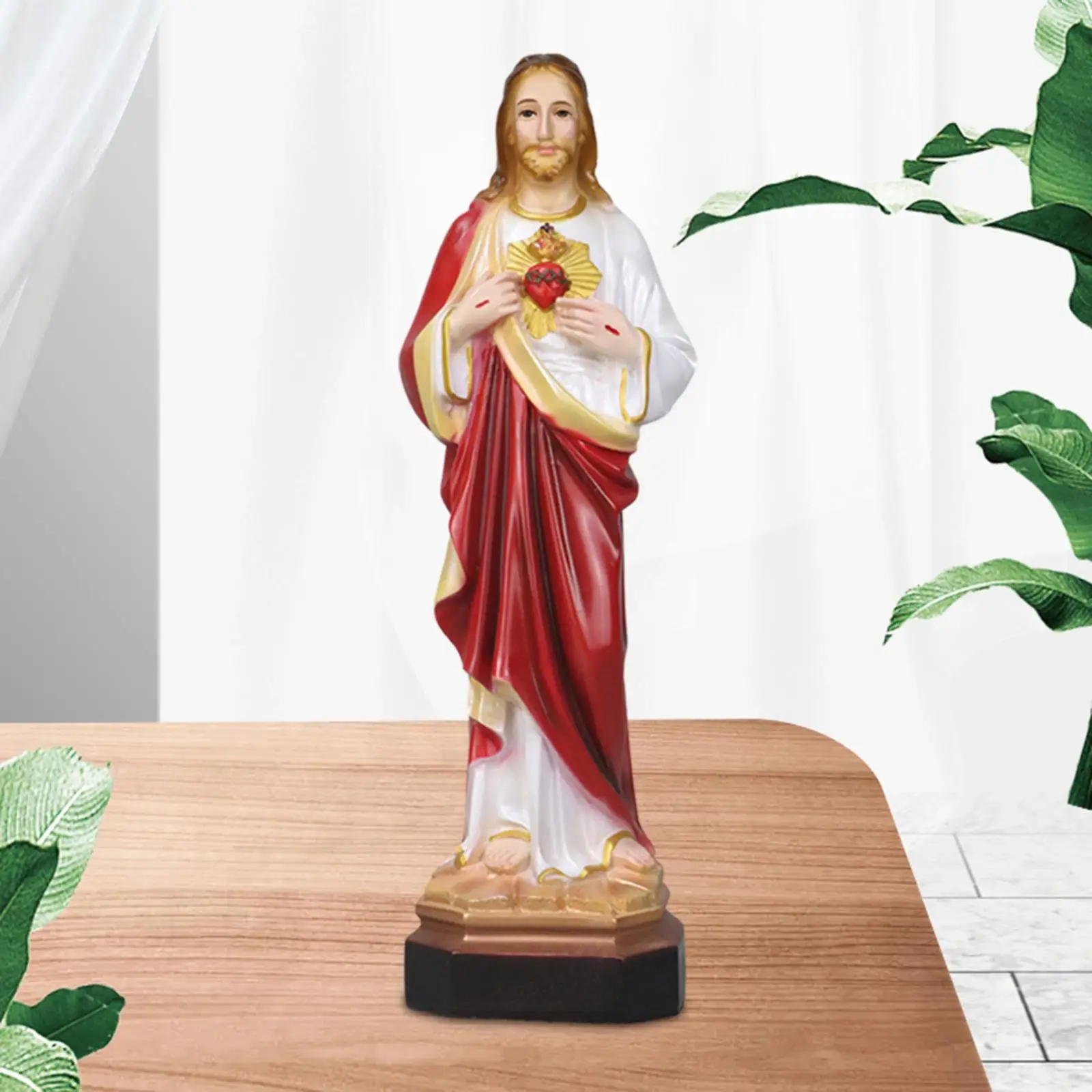 Jesus Resin Figure Ornament Decorative Desk Display Sacred Heart of Jesus Figurine for Shelf Church Livingroom Home Office