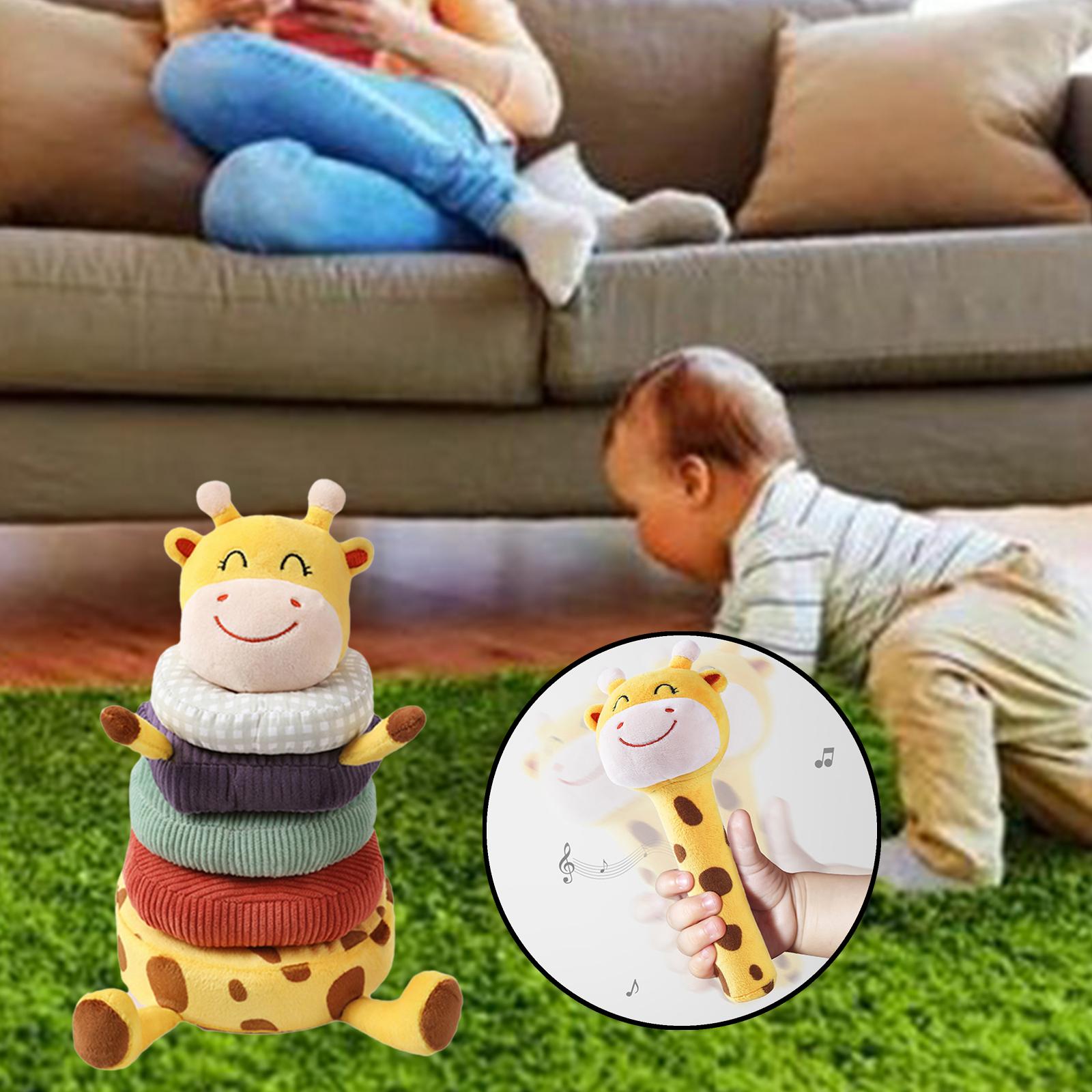 Baby Stacking Rings Toys, Puzzle Rings Stacking Toy Plush Animal Toy for Boys Girls Birthday Gifts