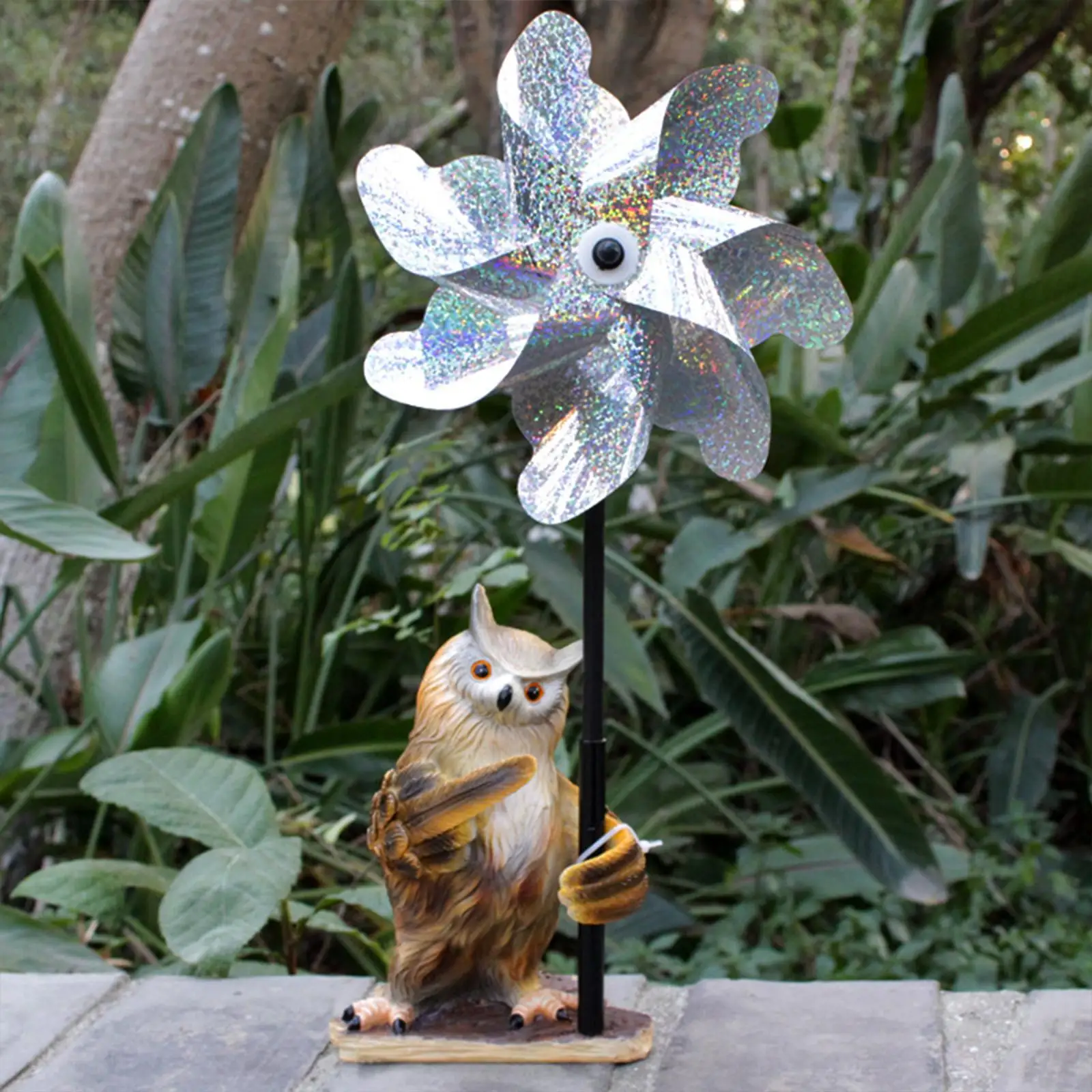 Owl Wind Sculpture Lifelike Yard Art Decor Resin Outdoor Garden Art Owl Windmill Statue for Patio Courtyard Farm Yard Decoration