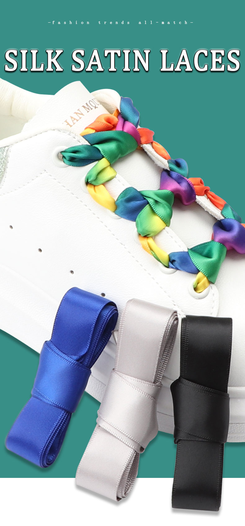 New Ribbon Sneakers Laces Satin Candy Color Double Sided Polyester Smooth 2cm Wide Women Shoes Shoelace Silk Wide Flat Web Lace