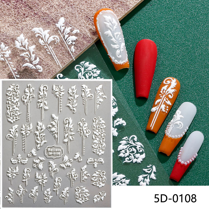 Best of 5D White Acrylic Adhesive Nail Stickers Decals Butterfly Flower Design For DIY Nails Art Accessories Manicure Decoration Reviews & Tips - Image 5