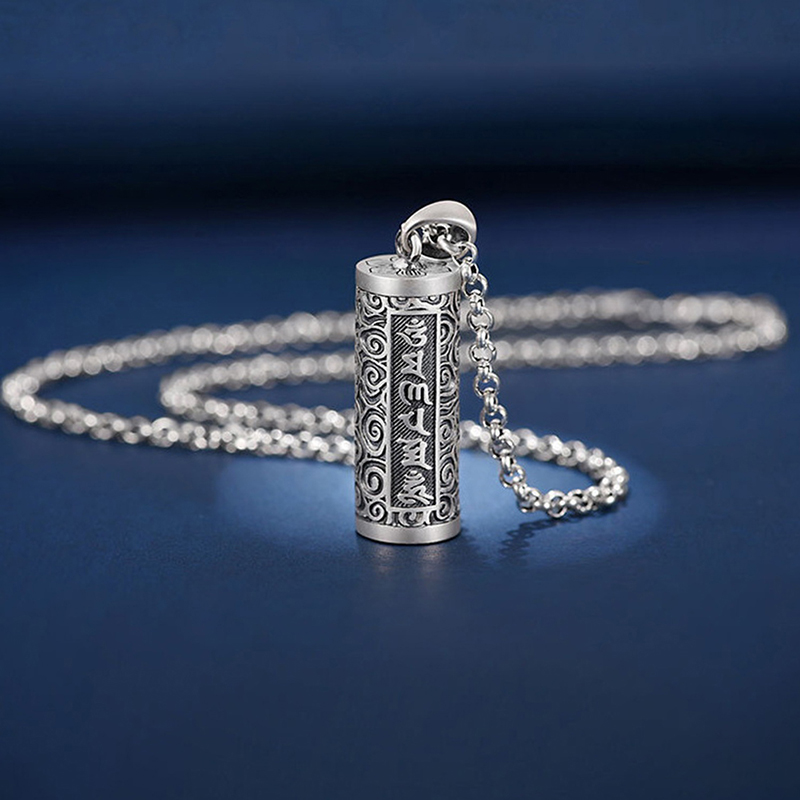1 Stück 990 Pillen etui aus reinem Silber Pillen dose wasserdichte Zylinder anhänger Pillen dose mit Ketten halskette – Detail 6