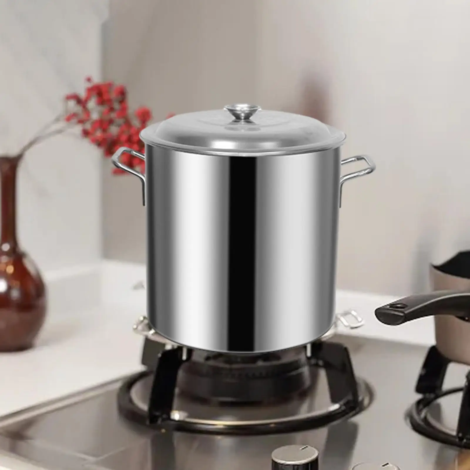 Cater Stew Soup Boiling Pan Brine Bucket Deep Pot with Lid Double Handle Stainless Steel Soup Pot for Commercial Hotel Household