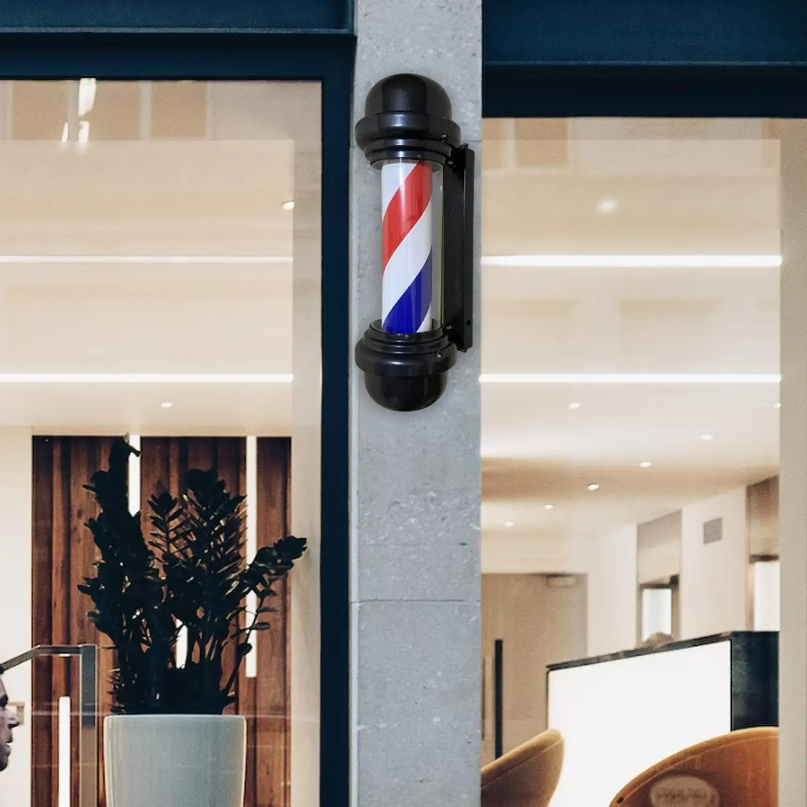 Barber Pole Light Rotating Sign Light Rainproof Hair Salon Stripes Wall Mounted Waterproof Retro Style LED for Indoor Entrance