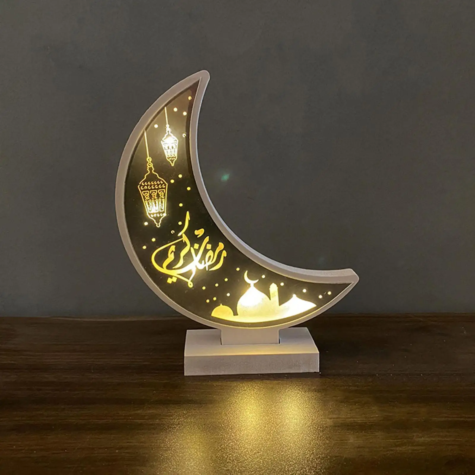 Islamic Eid Muslim Wooden Moon Night Light Table Ornament Elegant Design for Shelves Cabinets
