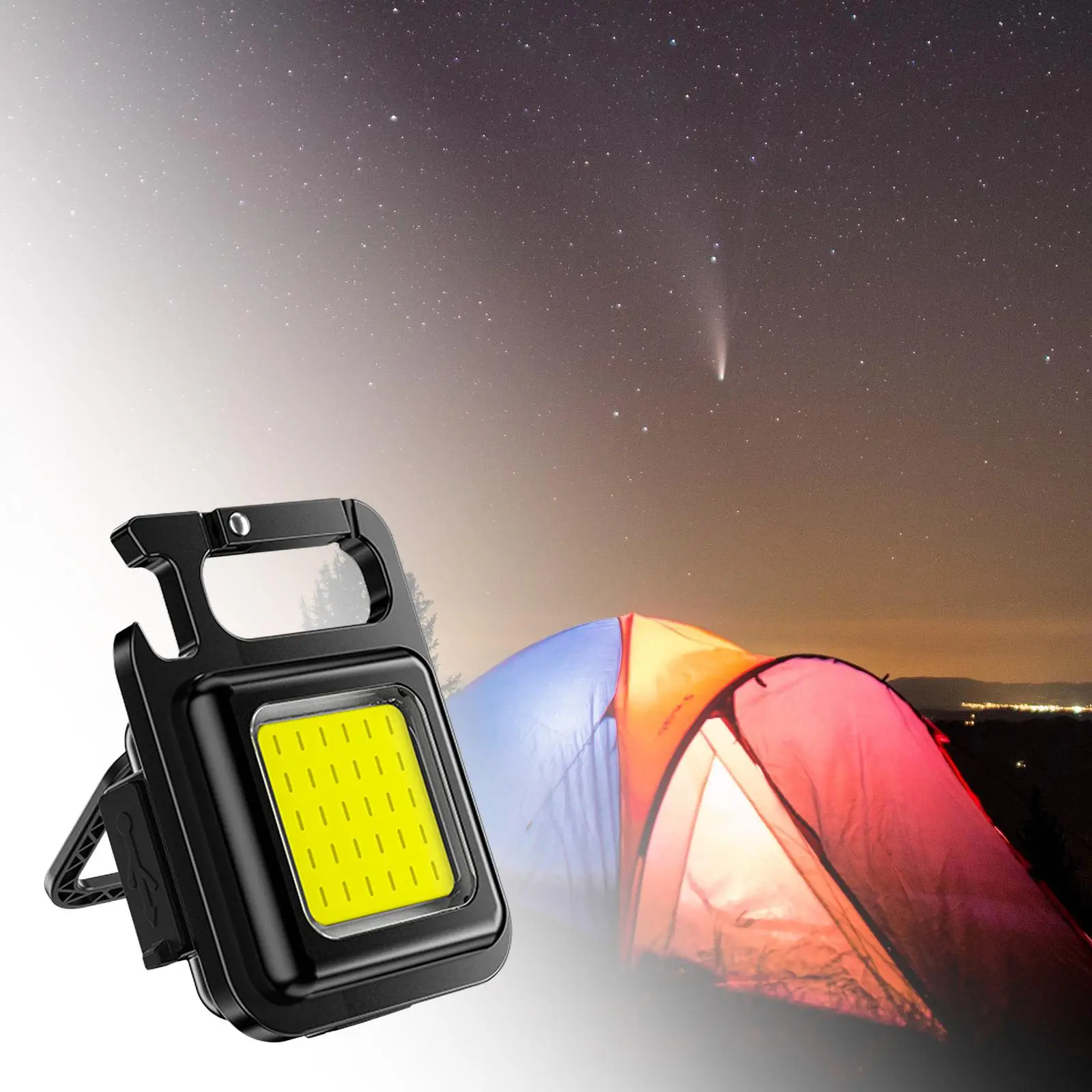 Portable COB Keychain Flashlight Lamp USB Rechargeable Waterproof Bottle Opener Torch Emergency Light for Fishing Work Hiking