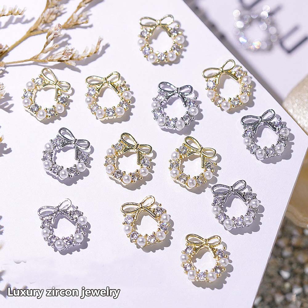 Best of 10pcs Garland Bowknot Pearl Nail Art Charm 3D Zircon Christmas Wreath Crystal Nail Jewelry Luxury New Year Nail Decoration Reviews & Tips