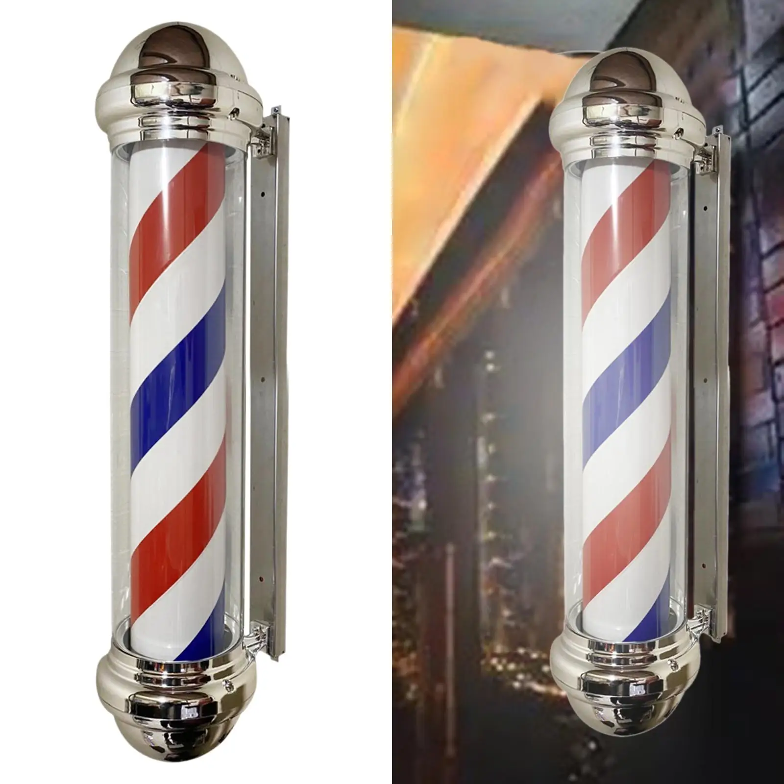 Barber Shop Pole Light Rotating Hair Salon Shop Sign Stripe Wall Mounted Vintage Style LED Lamp for Party Entrance