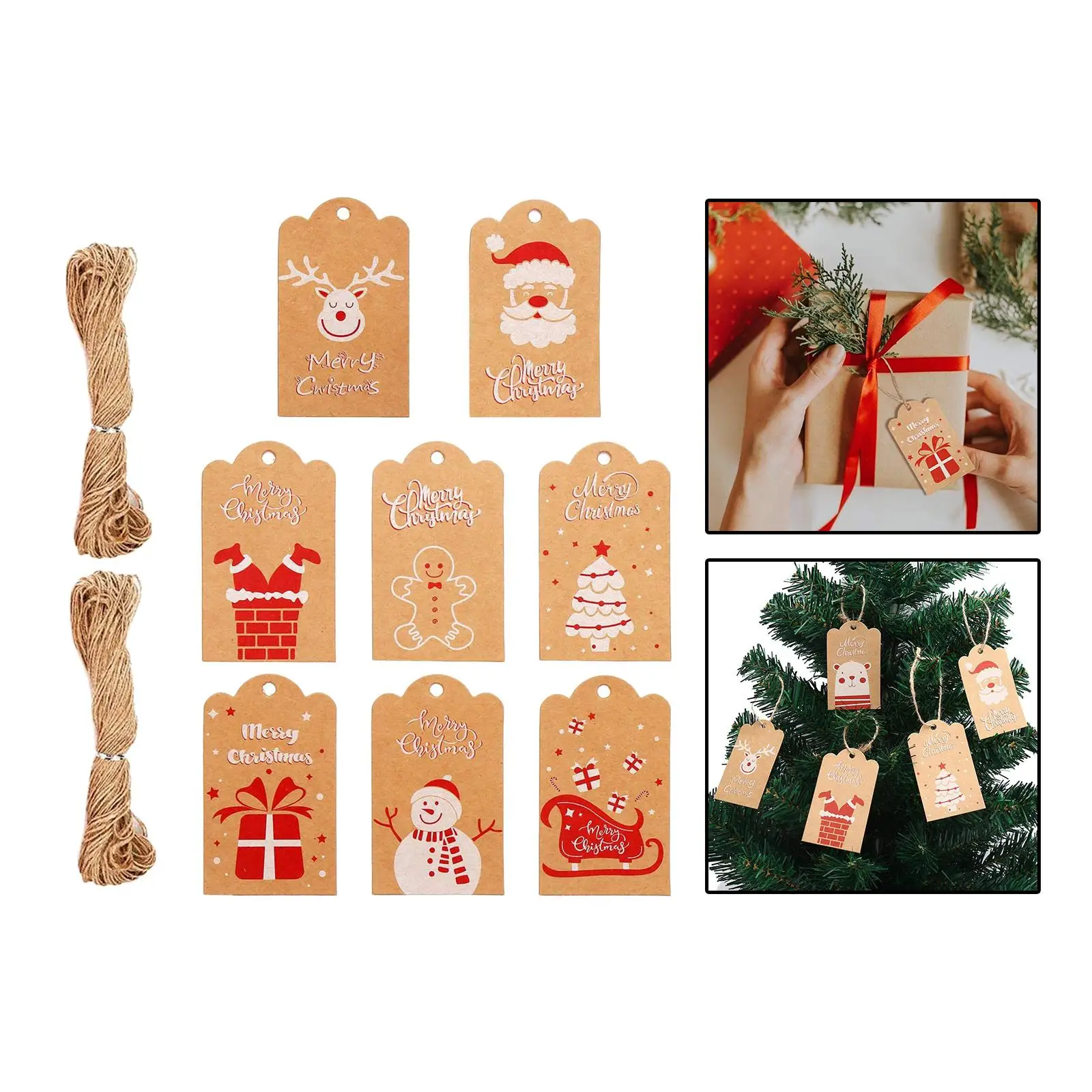 8Pcs Christmas Kraft Paper Tags Christmas Tree String for Wedding Party