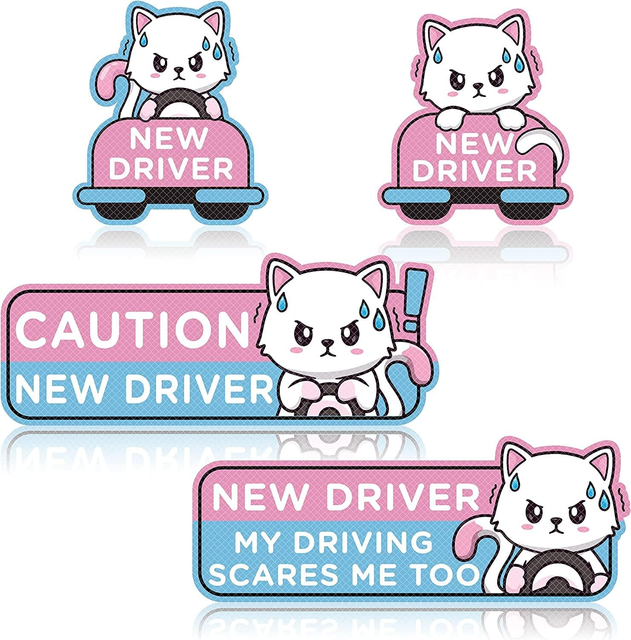 Student Driver Magnet Stickers 3-Pack - 5.71x3.54 Inch Reflective Car Decals New Driver