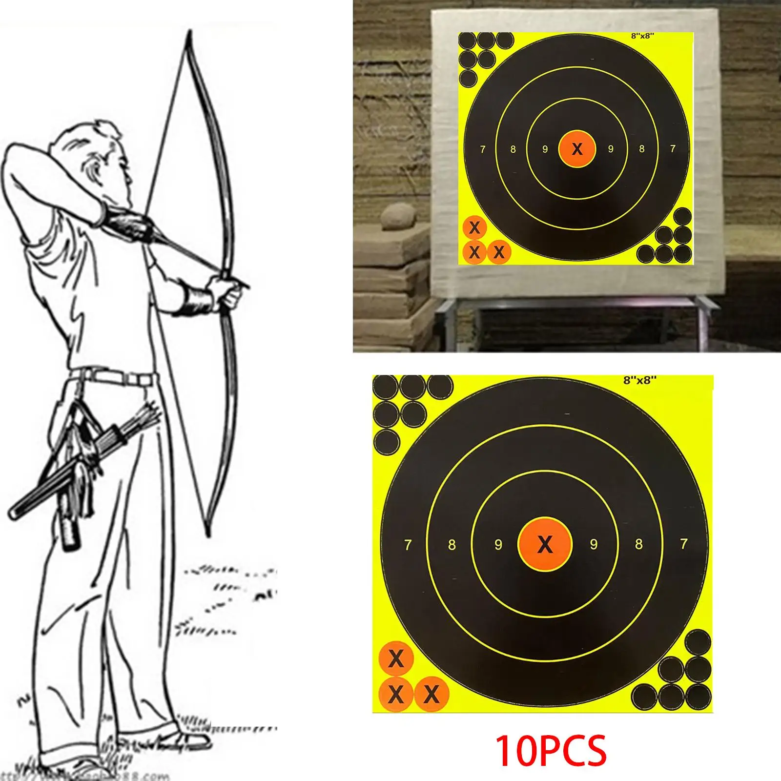 10 Pieces 8 inch Shooting Target Paper Targets Stickers Self Adhesive Replacement Reactive for Shooting Practice Outdoor