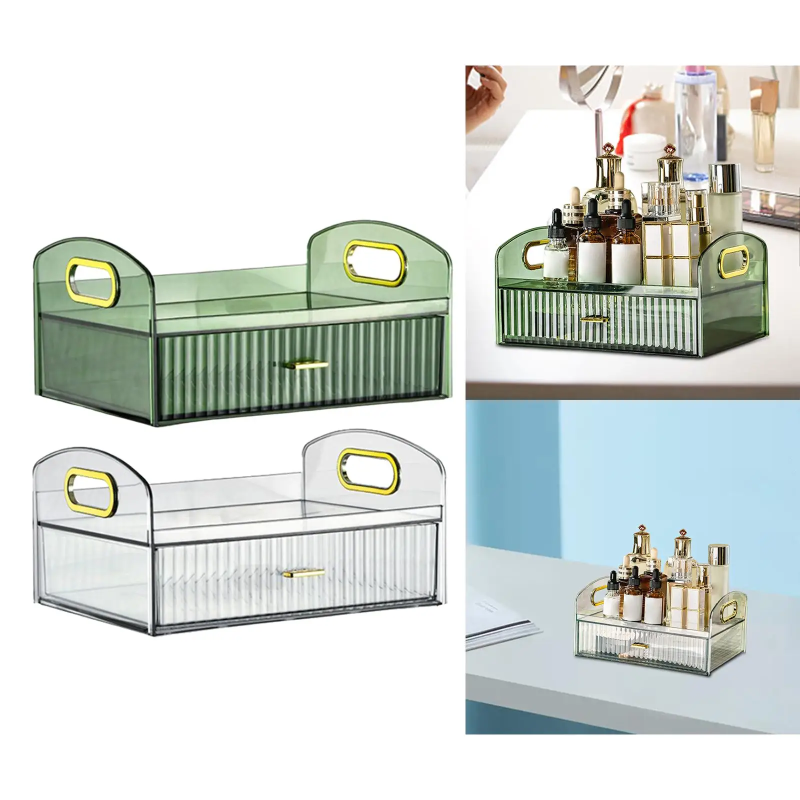 Multipurpose Makeup Storage Box Cosmetic Organizer Desktop Rack with Handle Container for Makeup Brush Bedroom Office Dresser