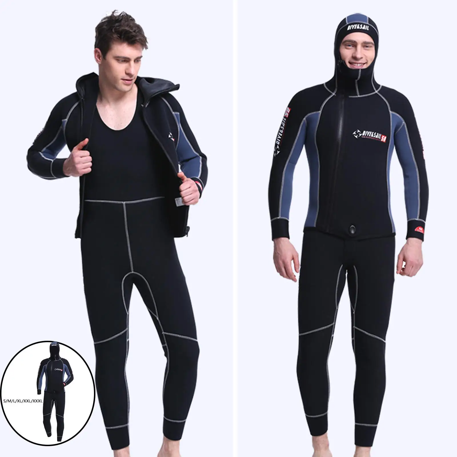 Men Wetsuit, 5mm Neoprene Two Piece Swimsuit, Long Sleeves, Warm And UV Protection, Suitable for Diving Swimming Surfing