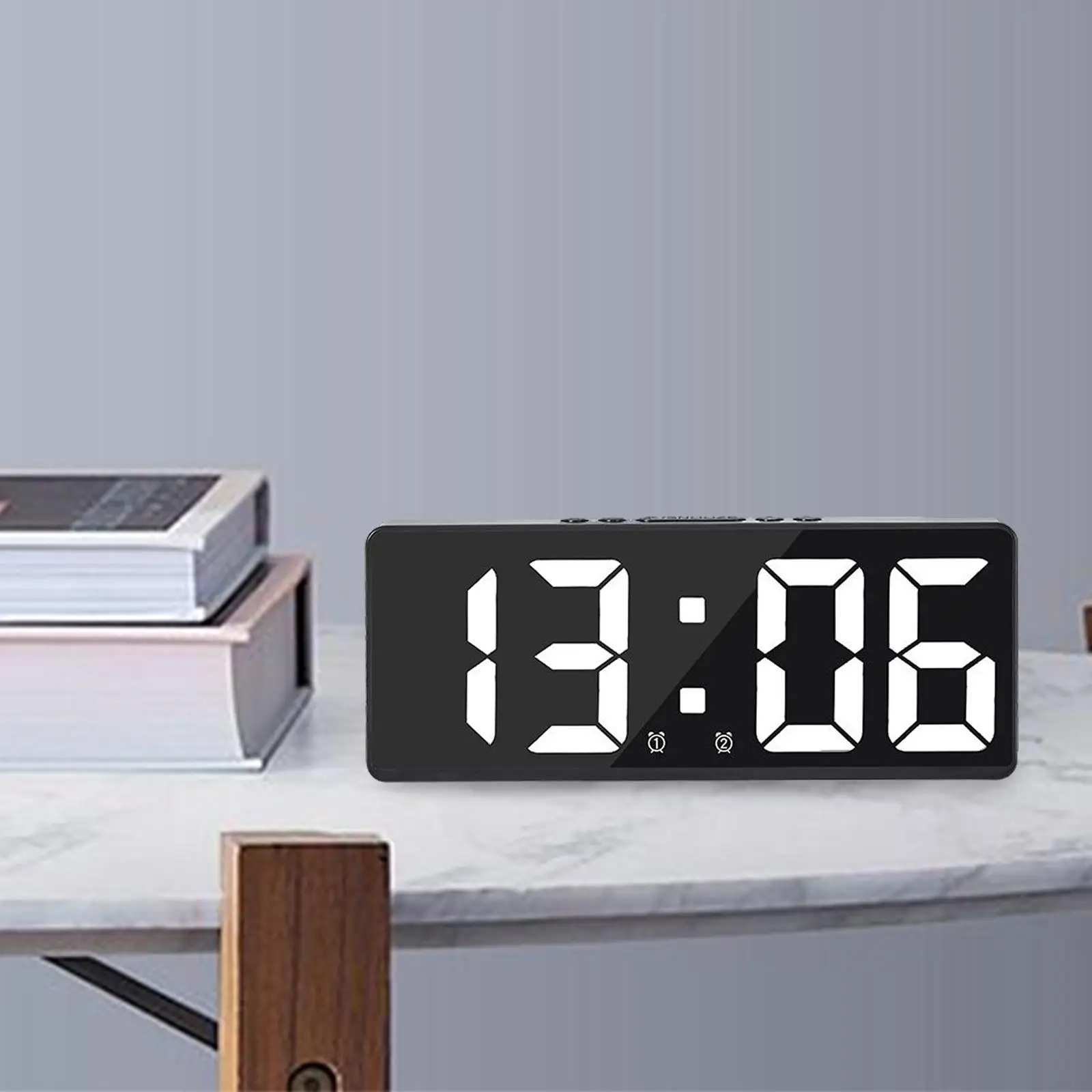 Digital Alarm Clock Table Large LED Display USB Charger Calendar Voice Control