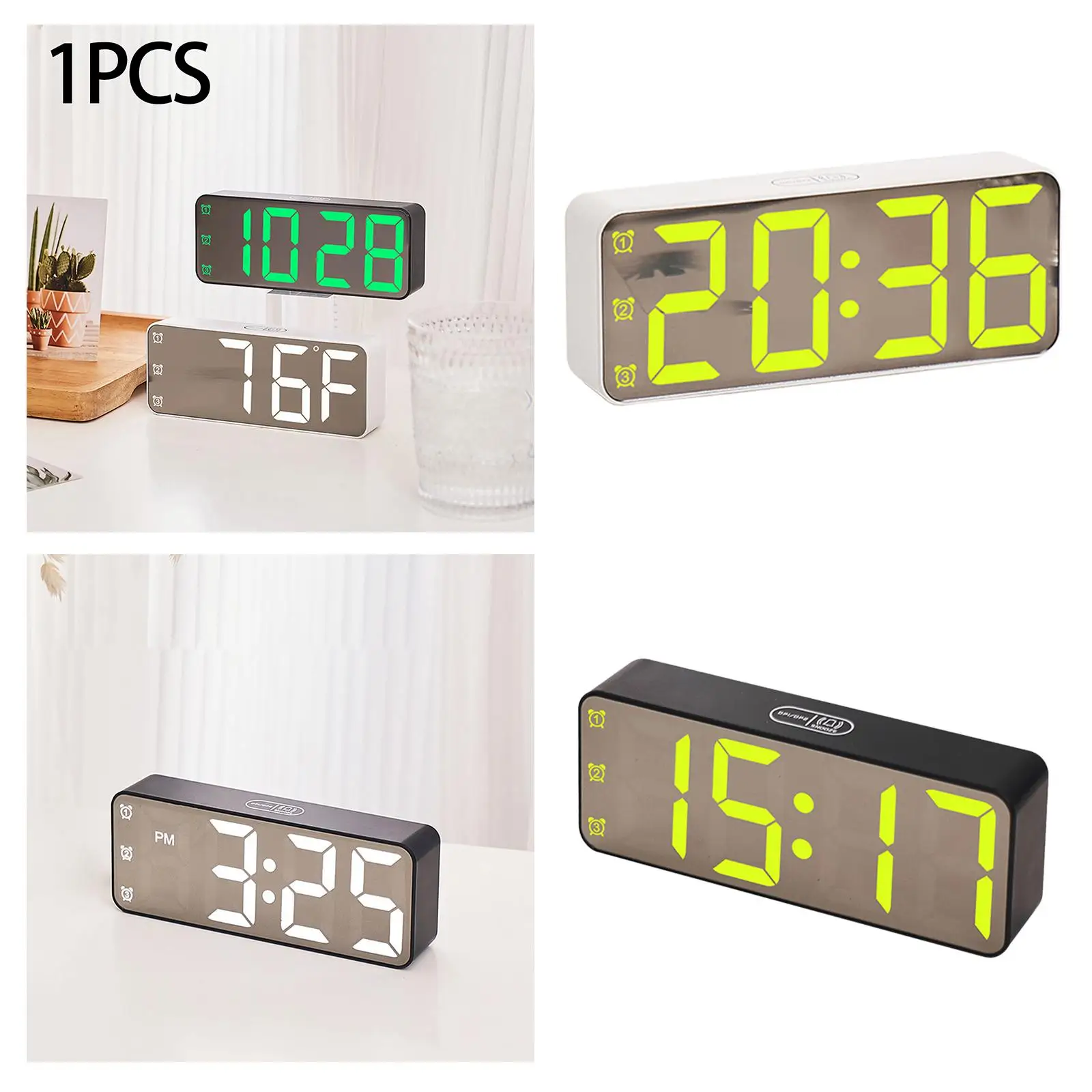 RGB Digital Alarm Clock Multifunctional Snooze Function Electric Mirror Alarm Clock for Office Kitchen Home Dining Room Hotel