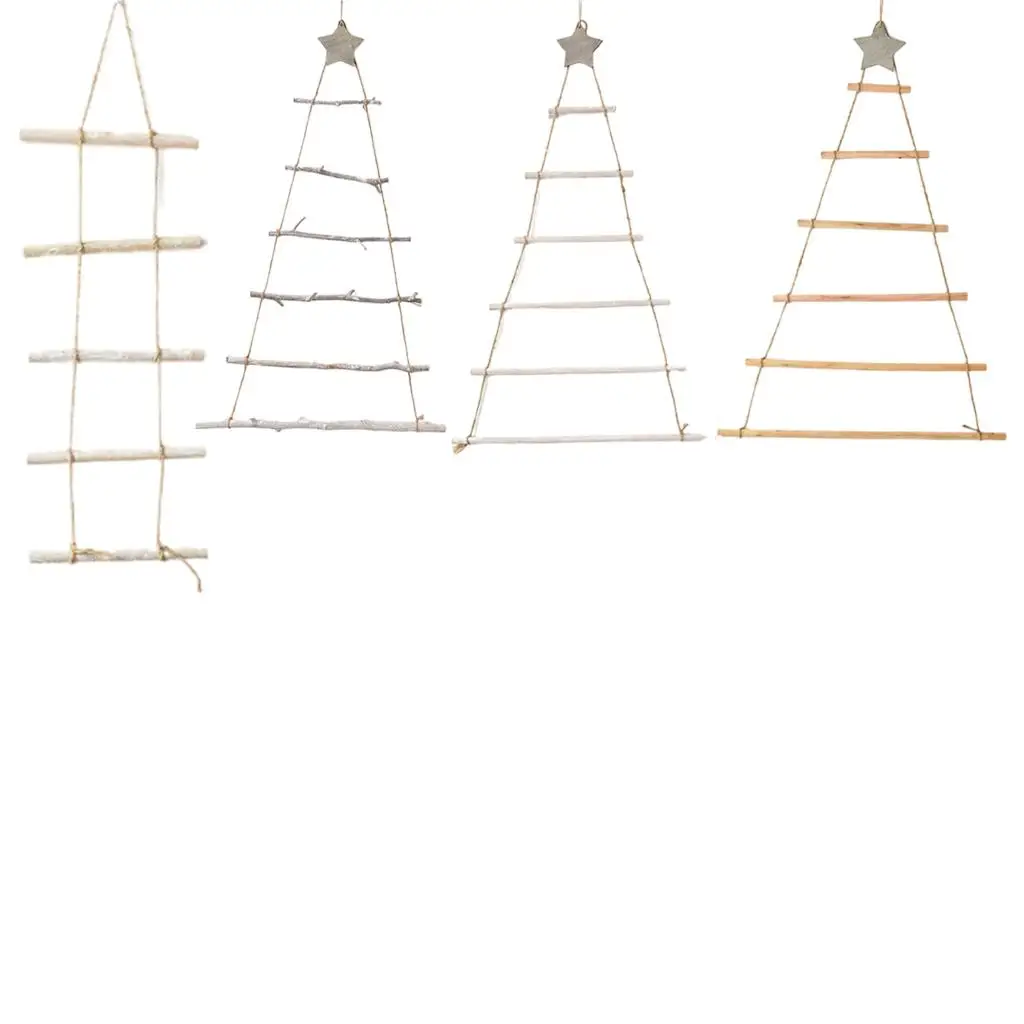 Christmas Tree Crafts Wall Hanging DIY Shabby Jute String Wooden Ladder Chic for Xmas Holiday Garden Favor Decoration