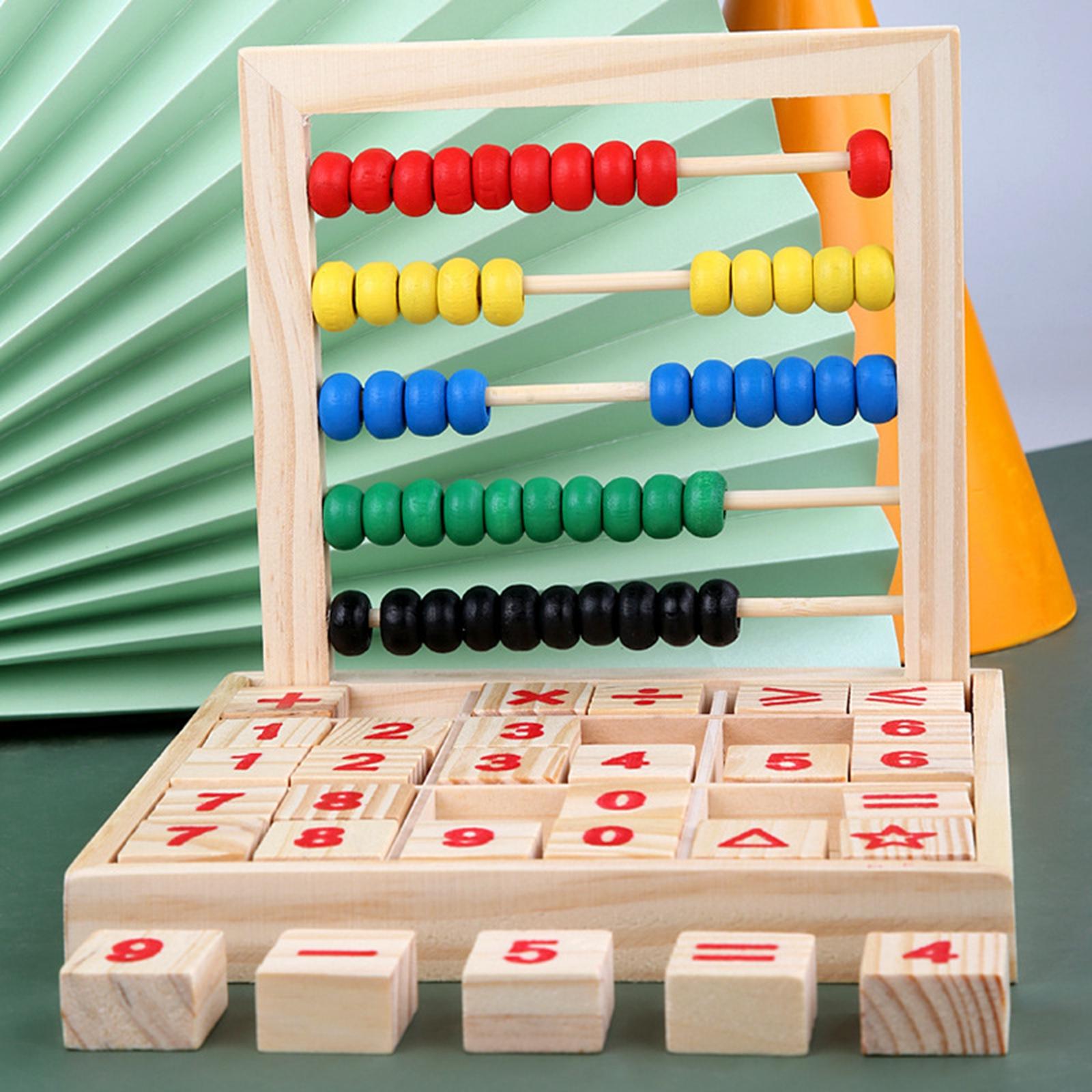 Wooden Frame Abacus with Building Blocks Gift Classic Number Alphabet Cards Math Educational Counting Toys for 4-6 Year Old