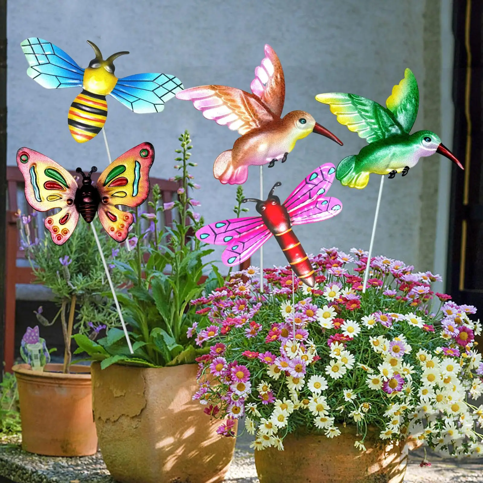 5x Hummingbird Dragonfly butterfly Stakes for Vases Indoor Courtyard