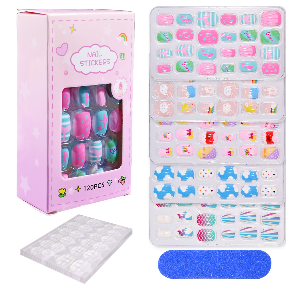 Best of 120 / 24pcs Kids Cartoon Wearable Fake Nails Children Press On False Nails Reusable Acrylic Nail Tips Full Cover Stick On Nails Reviews & Tips