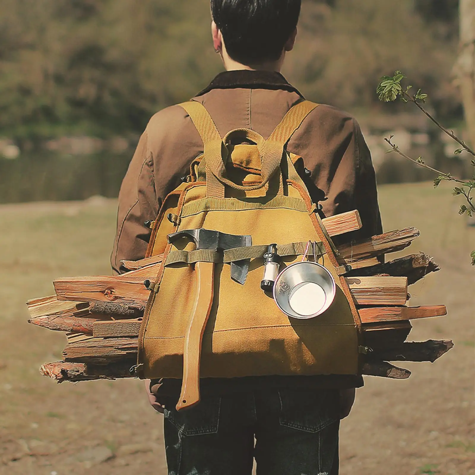 Log Storage Bag with Handles Large Capacity Durable Storage Firewood Carrier