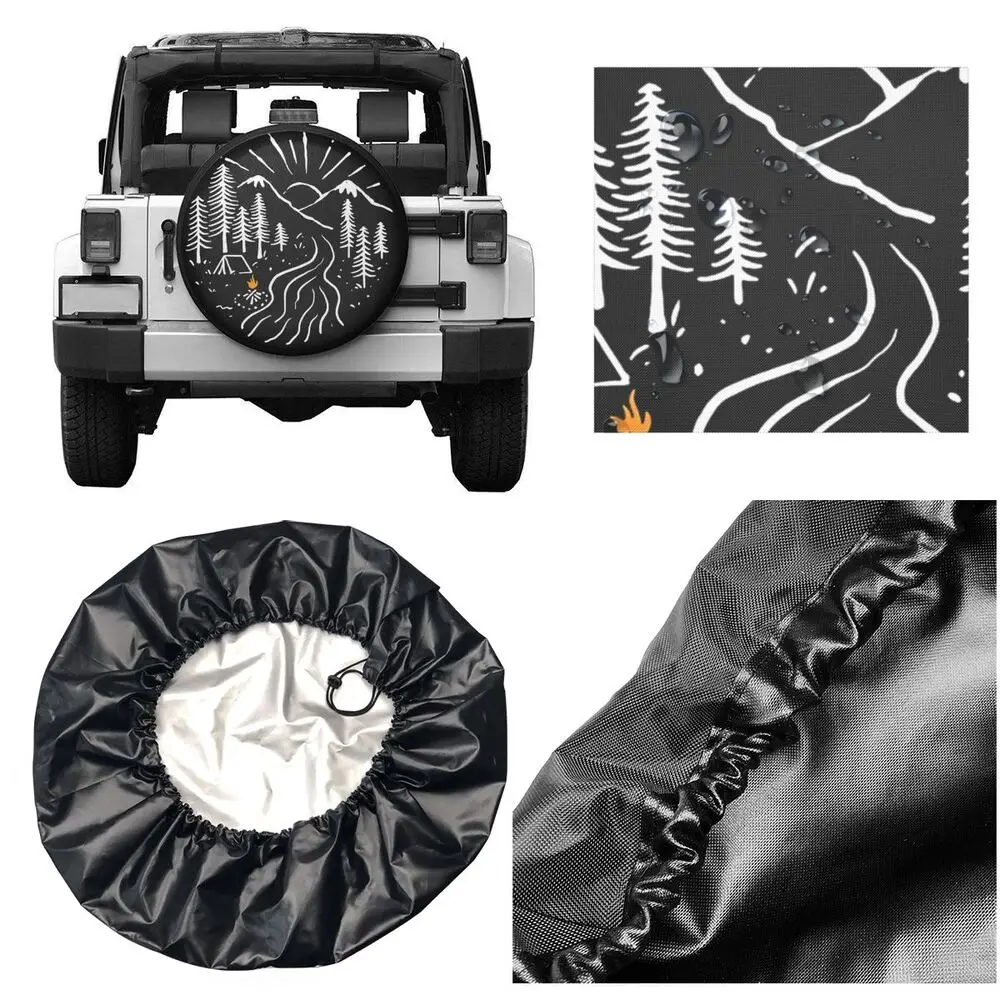 car sun shade Camping And River Spare Tire Cover Waterproof Dust-Proof Travel Mountain Wheel Covers for Jeep Hummer 14" 15" 16" 17" Inch Car Covers