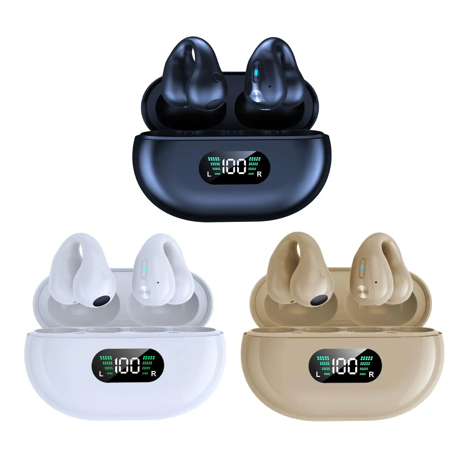 Auto Pairing Ear Clip Headphones Noise Cancelling Headsets for Running Yoga Sports Gym