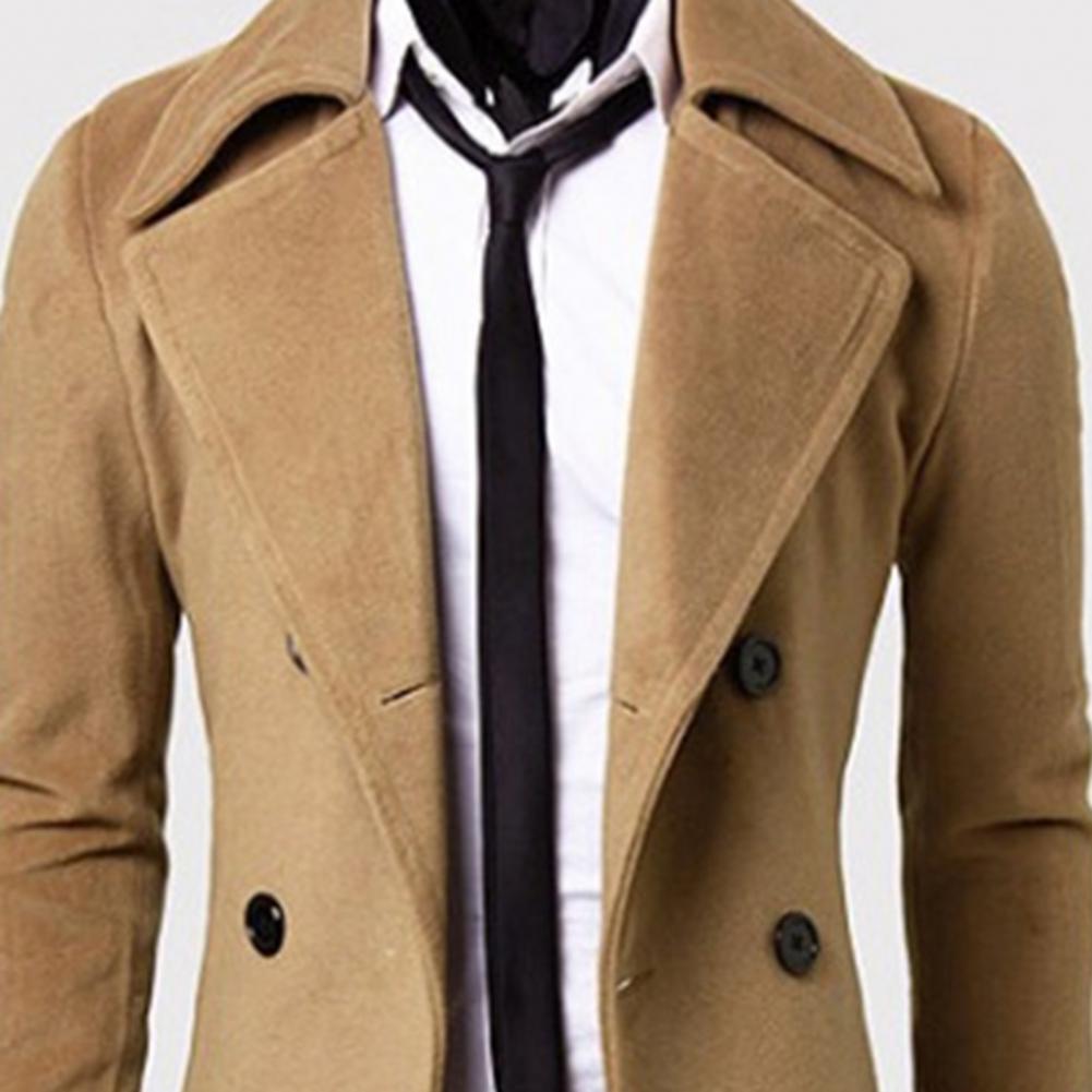 Description Picture 6 of itemMen Jacket  Double-breasted   Long Trench Coat Thick Pure Color Jacket