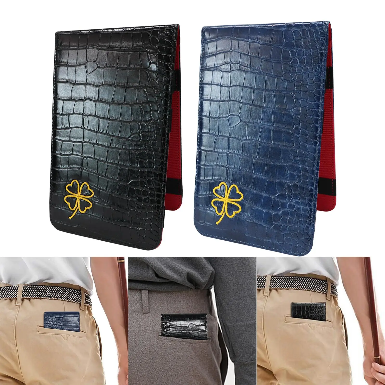PU Yardage Book Cover Golf Score Cards Wallet Gift Golf Accessories with Elastic Bands Portable Golf Scorecard Holder for Family
