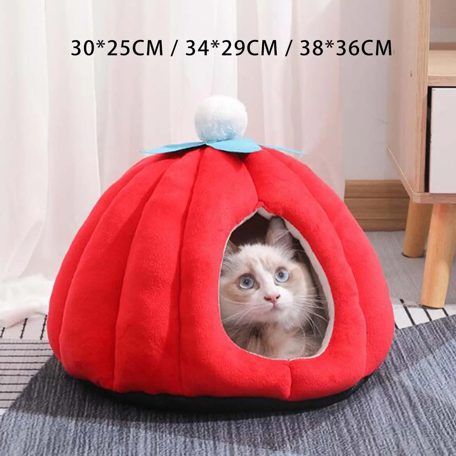 Cat Bed for Indoor Cats Pumpkin Shape Anti Slip Bottom Winter Warm House Small Animals Bed Small Dog Tent Bed Hideaway