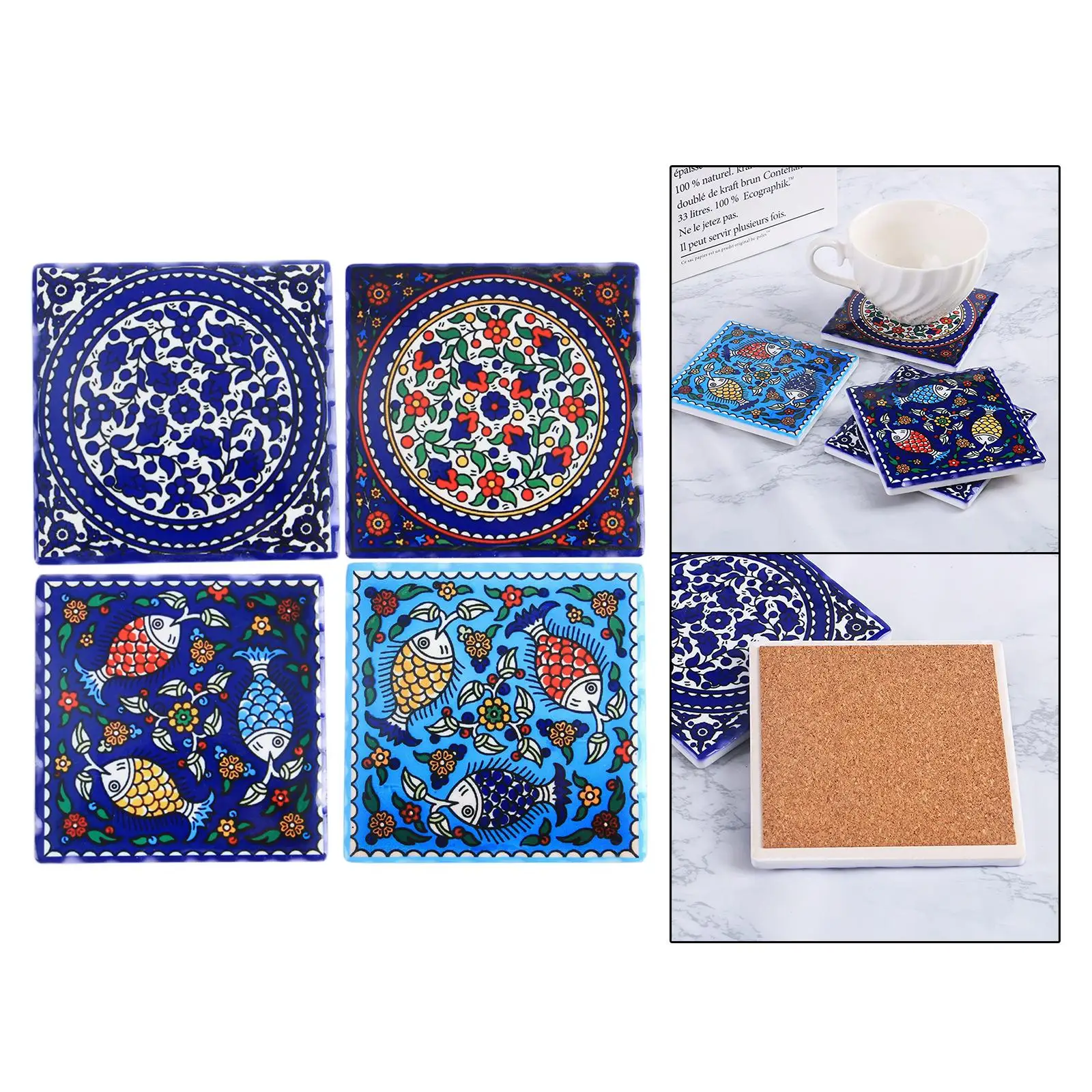 Ceramic Cup Mat with Cork Base Durable Insulation Pad Table Mat for Teapot Kitchen Hotel Pot