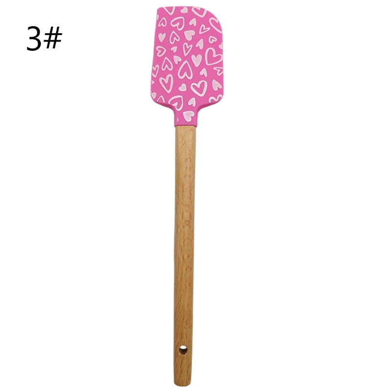 Title 10, Heart Cake Cream Silicone Spatula Wooden Handle...