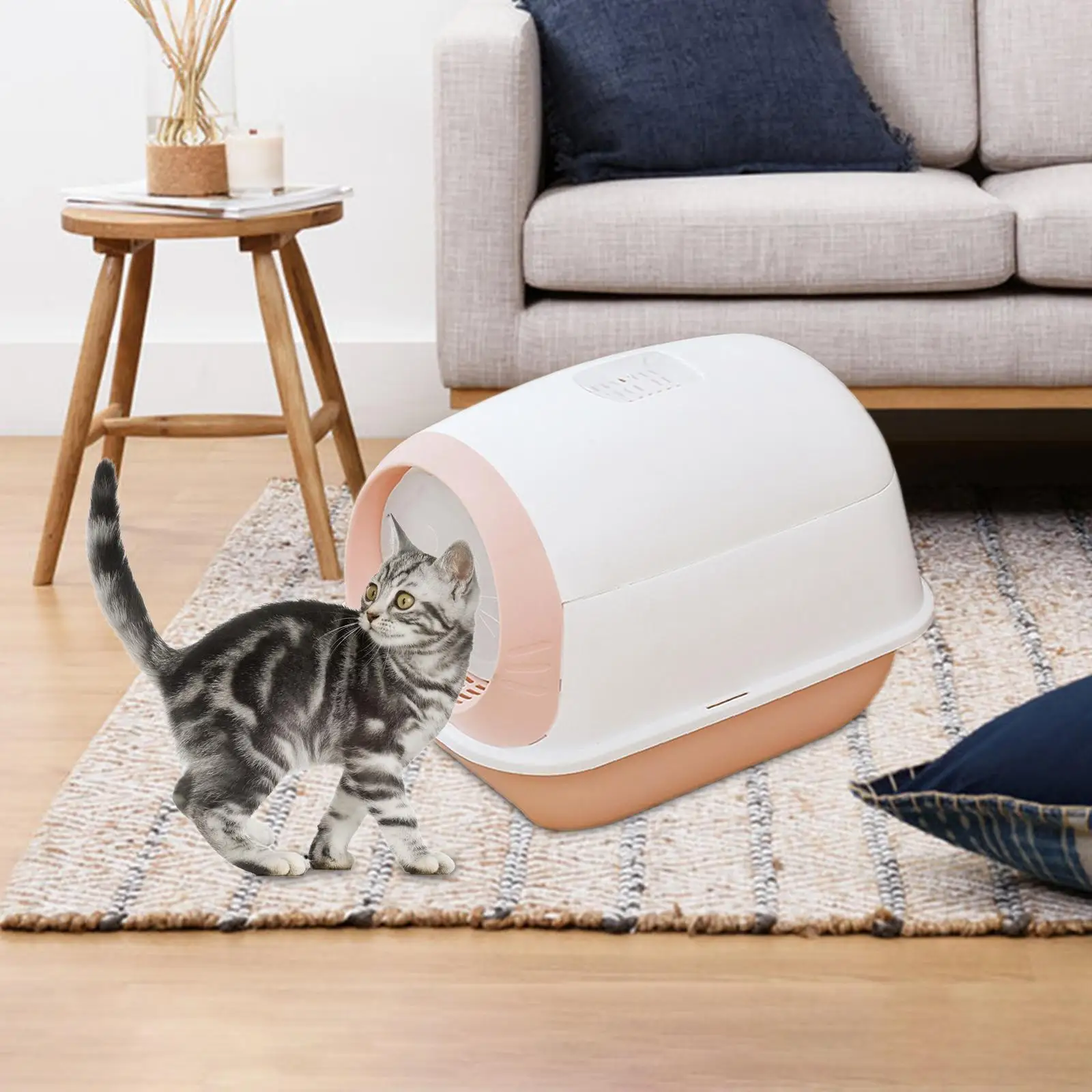 Pet Litter Tray Enclosed Potty Toilet Bedpan Pan Hooded Cat Litter Box for Kennel