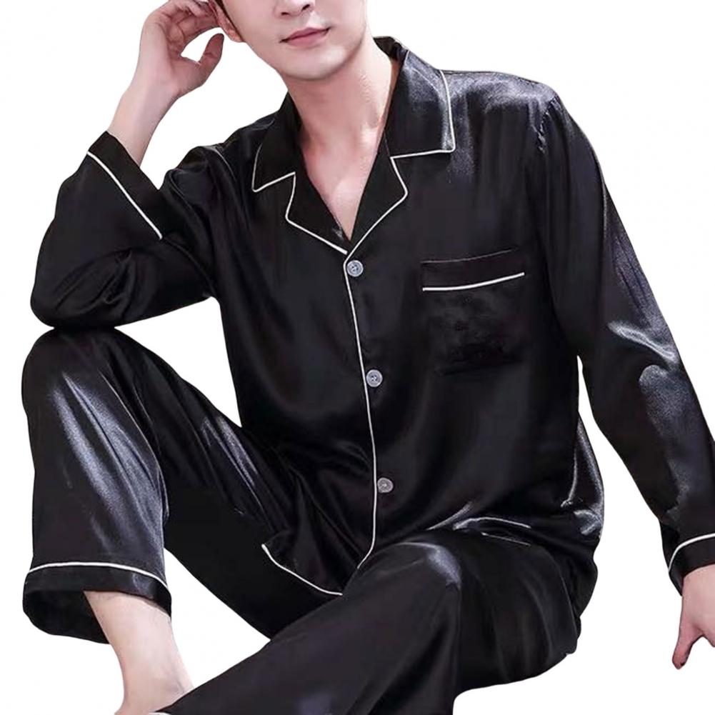 Title 1, Men Sleepwear Set Ice Silk Long Sleeved Plus Si...