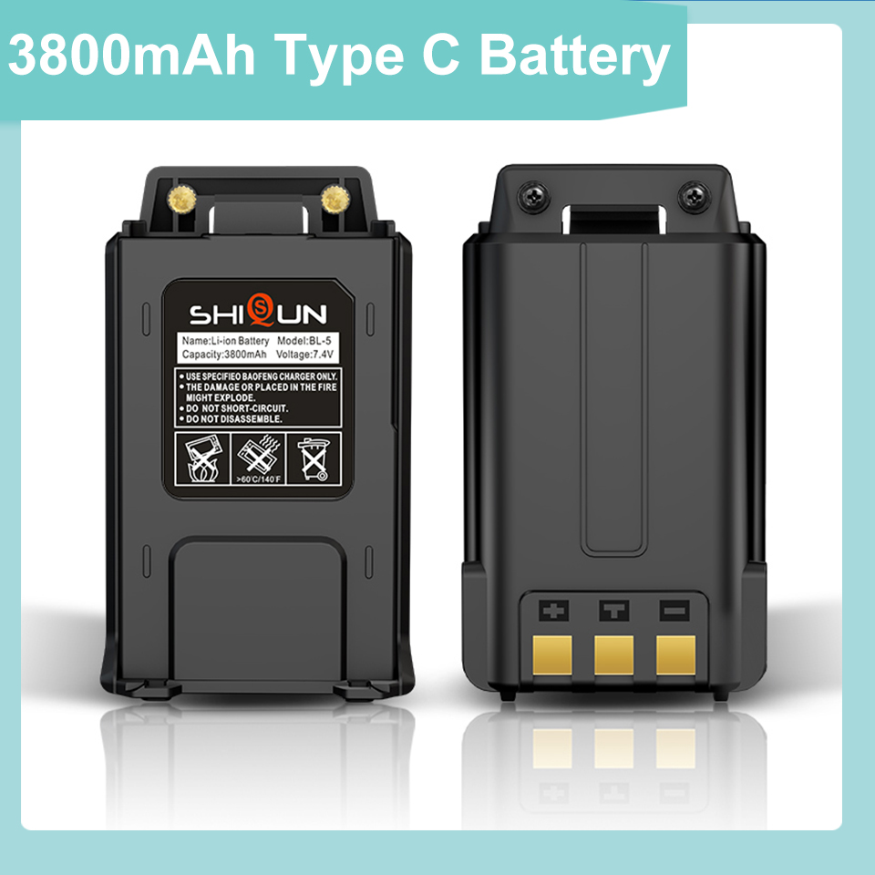 UV5R Battery USB Type C Fast Charge Baofeng Walkie Talkie 1800mAh/3800mAh Li-Ion Enlarge Battery Upgrade For UV-5RE BF-F8 Radios