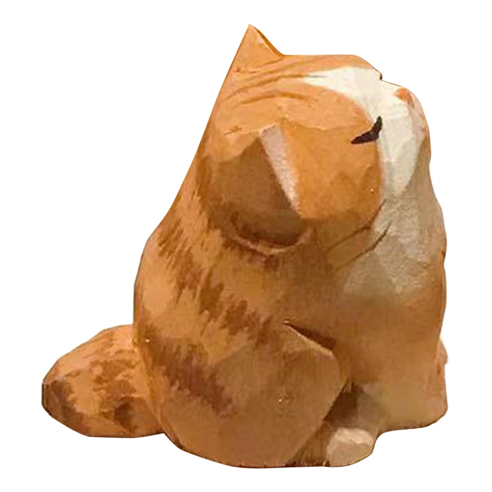 Orange Cat Wooden Figurine Miniature Mini Home Decor Collectible Minifigure