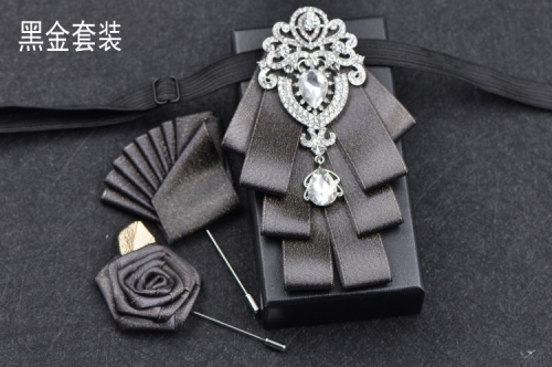 Luxus schwarz Strass Fliege britische High-End-Männer Jungen Business Hochzeit Anzug Hemd Kragen Blumen setzt handgemachte Schmuck Geschenk – Detail 12