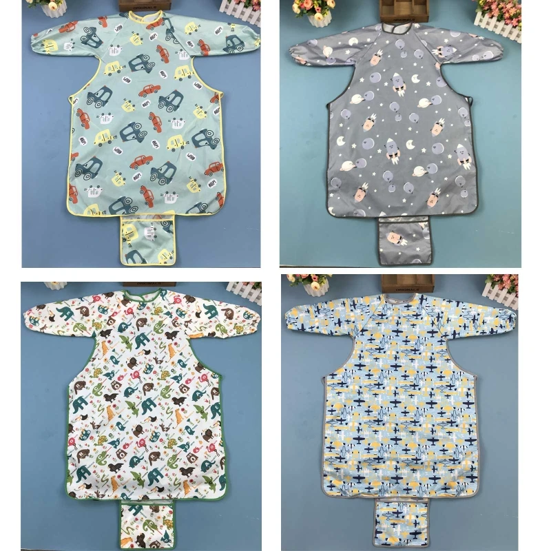 Newborn Long Sleeve Bib Coverall with Table Cloth Cover Baby Dining Chair Gown Waterproof Saliva Towel Burp Apron D5QA crochet baby accessories