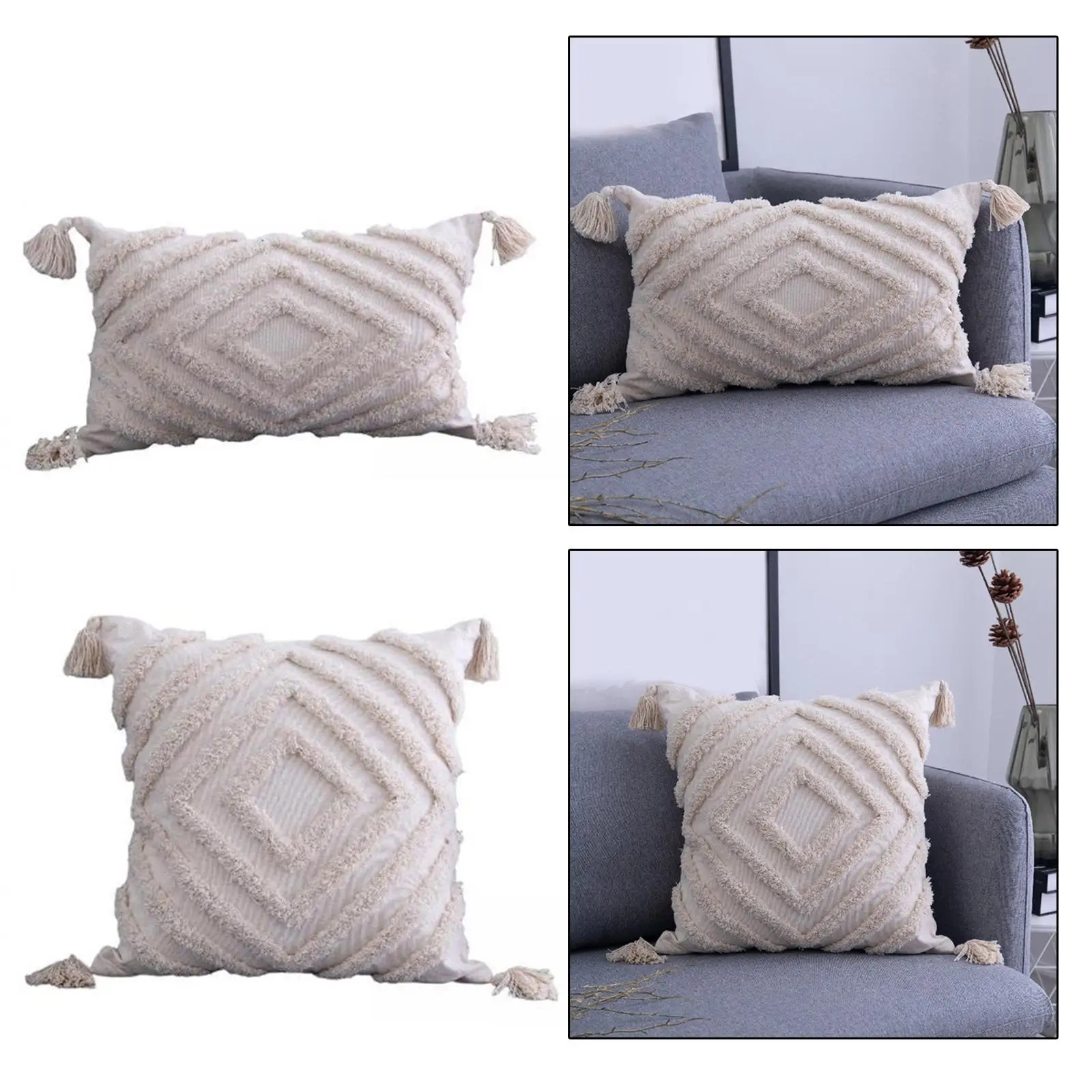 Loviver 2x Throw Pillow Cover Tassels Woven Tufted Cushion Cover for Bed