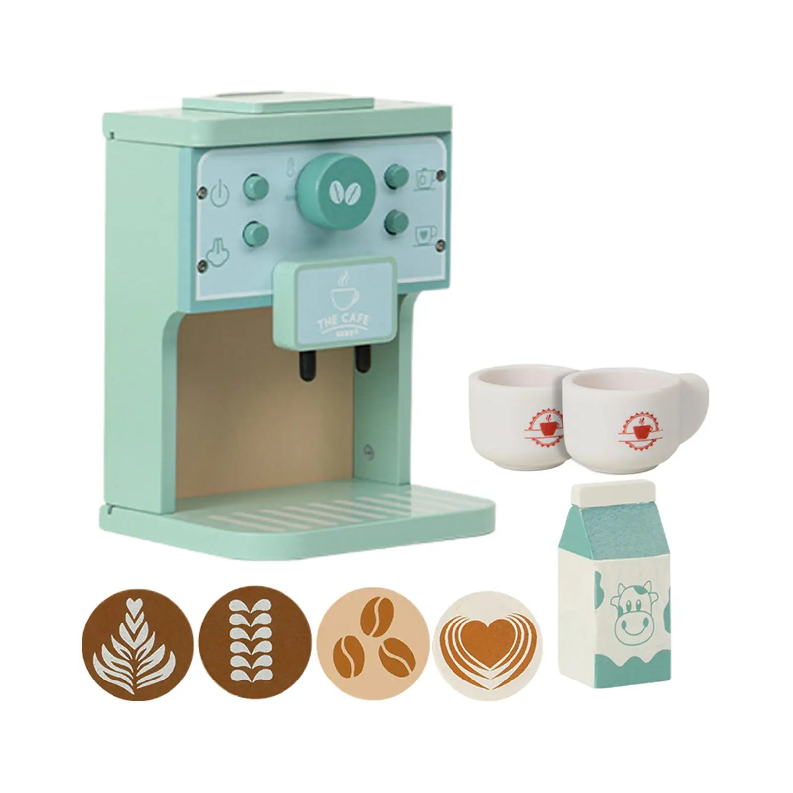 8x Pretend Play Kitchen Accessories Small Appliances Toys Wooden Coffee Maker Set for Children Kids Girls Boys Toddlers Gifts