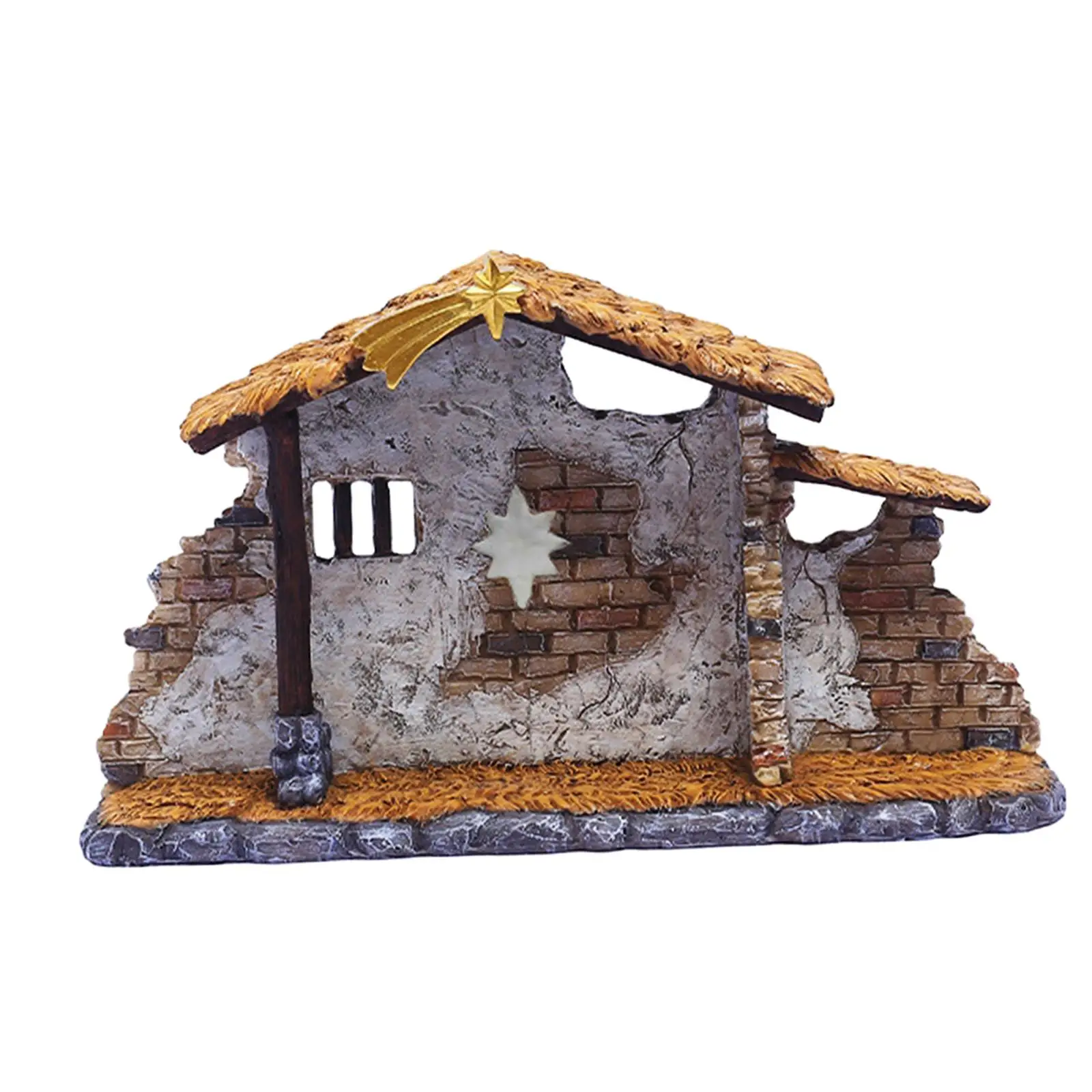 Traditional Nativity Shed Ornament Decorative Scene Crafts Resin for Christmas Decor Home Decor Gift Table Decorations Office