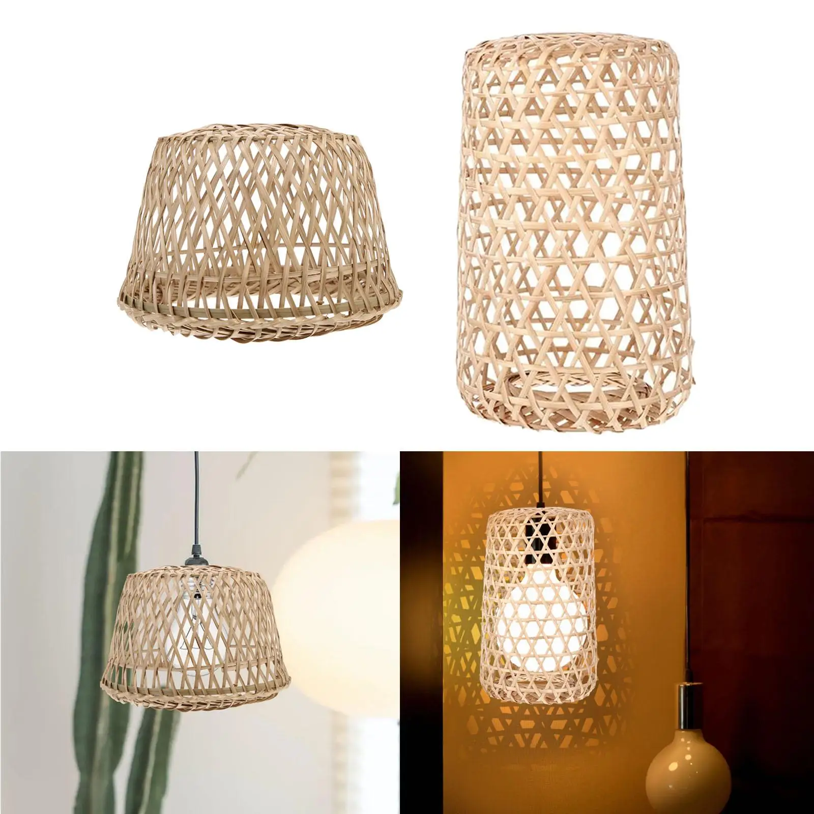 Bamboo Handwoven Lamp Shade Chandelier Light Cover Hanging Light Fixture Chandelier Cover for Restaurant Dining Room Bedroom