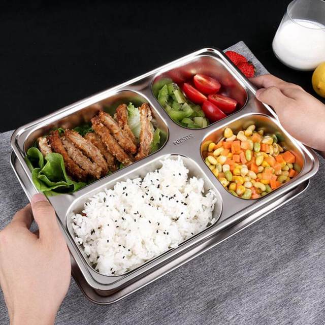 3/4/5 Sections Stainless Steel Divided Dinner Tray Lunch Container Food  Plate for School Canteen kindergarten picnics camping - AliExpress