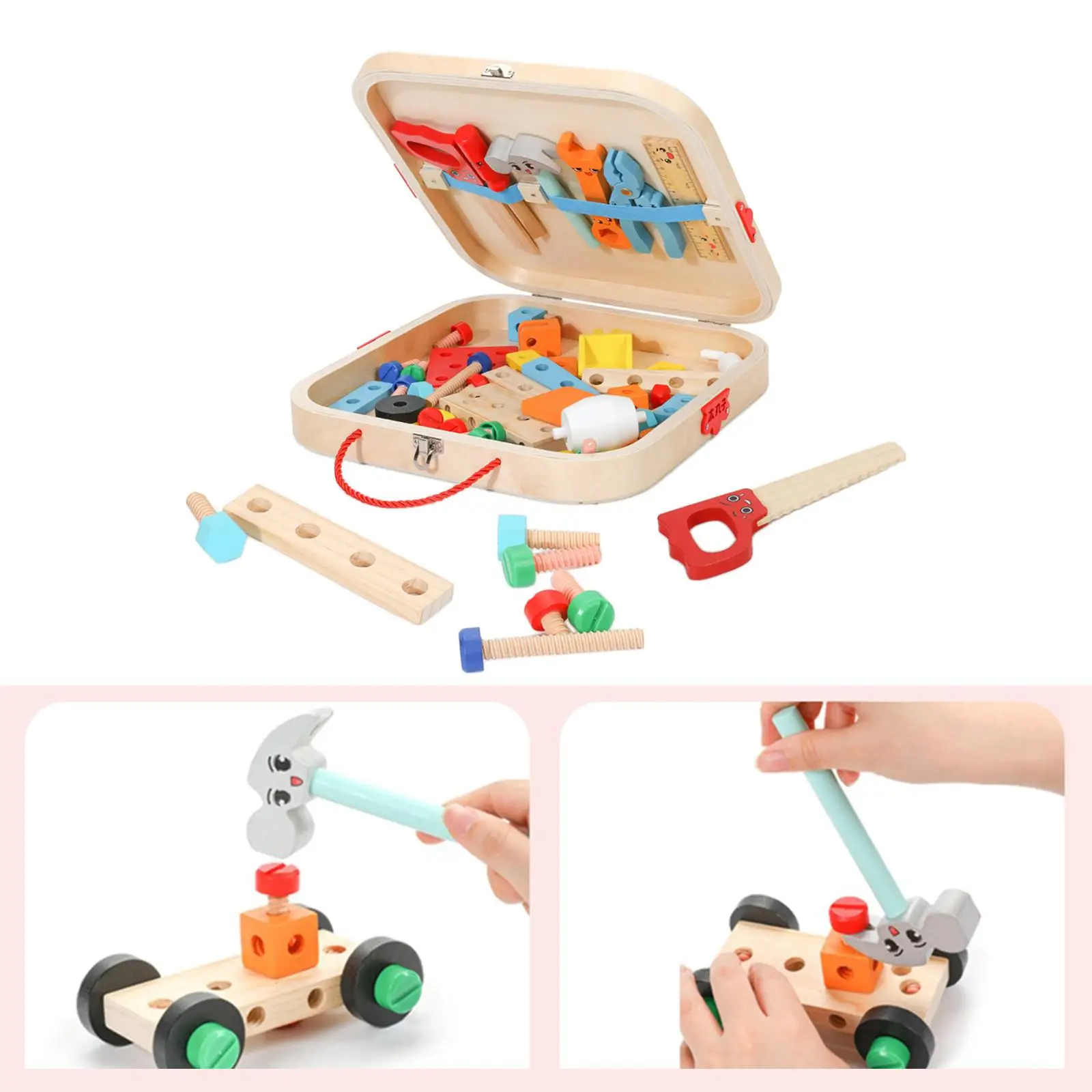 Wooden Kid Tool Set Construction Toy Set Montessori Educational Toy Wooden Toy Tool Box for Birthday Gift Home Bedroom DIY Baby