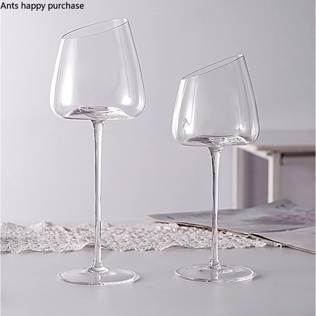 JINYOUJIA Prism Ripple Crystal Glass Household Goblet High Foot Glass  Handmade Ultra Thin Cold Incision Mouth Wine Glass