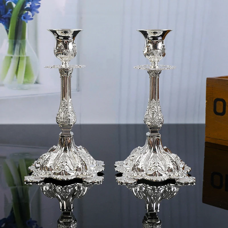 PEANDIM-Gold and Silver Metal Candle Holders, Castiçal,