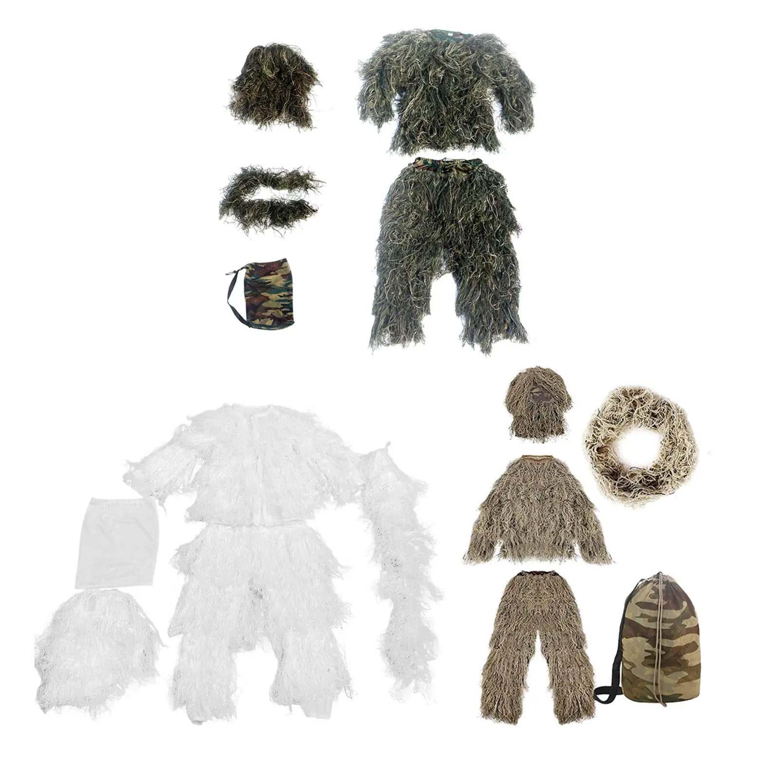 Ghillie Suit Woodland Breathable Disguise Uniform Set with Storage Bag for Game Birdwatching Turkey Hunting Costume Gardening