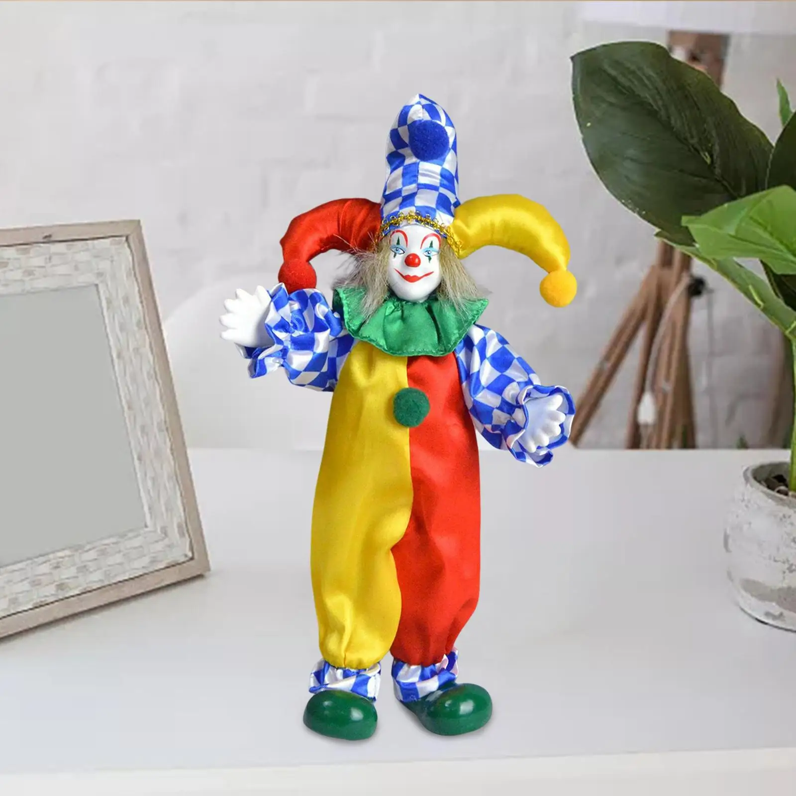 24cm Clown Doll Figure Doll Ornaments Arts Crafts Home Table Desk Decor Clown Model for Holiday Thanksgiving Gifts