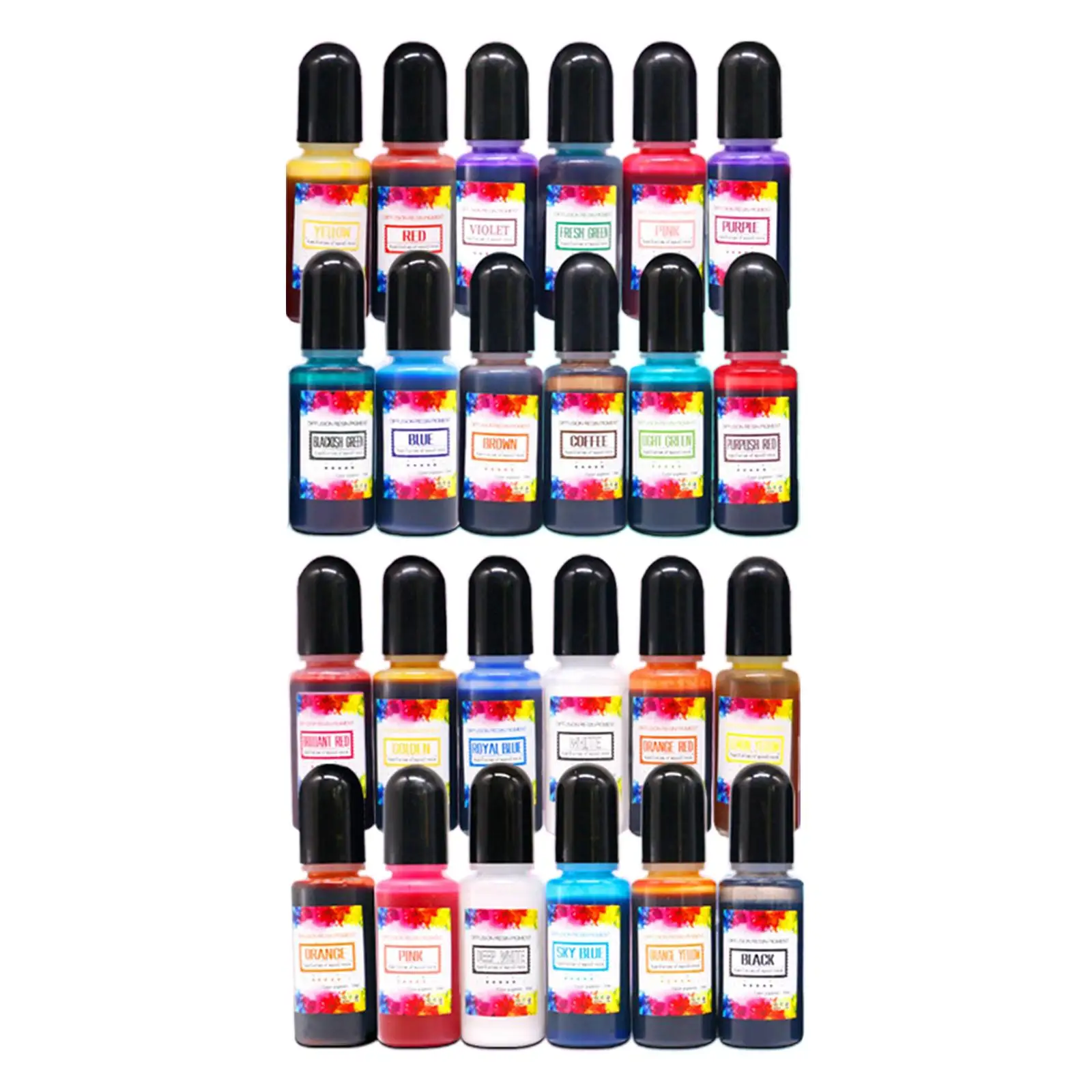 24x Vibrant Inks Epoxy Resin Pigment Resin Coloring Liquid Dye Concentrate 10ml for Acrylic Painting Drawing DIY Craft Scrapbook