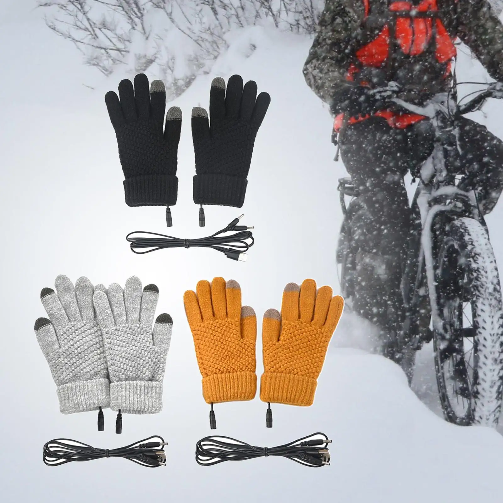 USB Heated Gloves Full Finger Heating Mittens for Outdoor Skiing Winter Gift