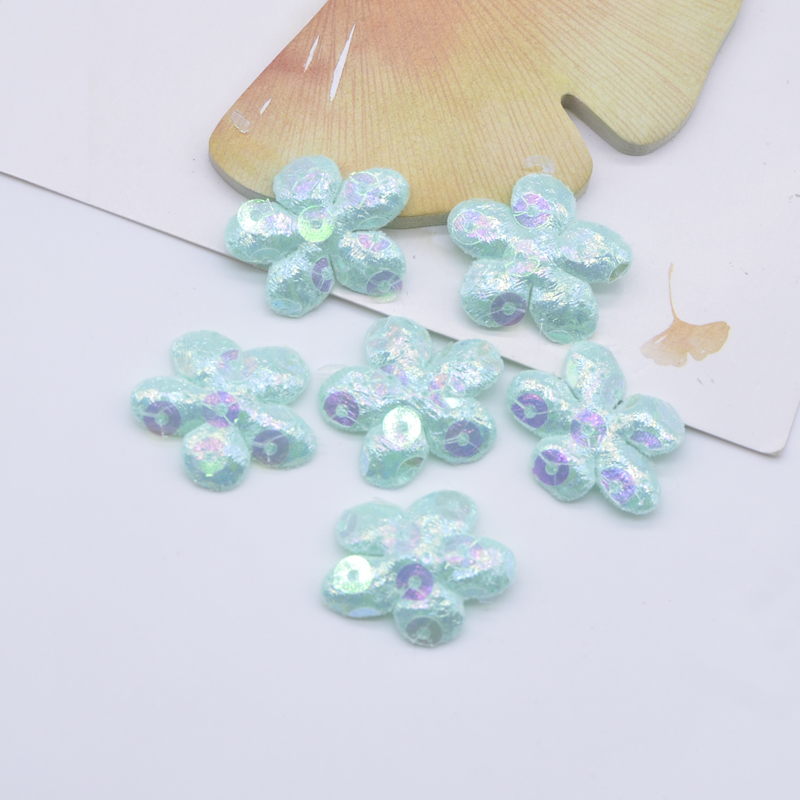 100 Stück 25 mm Glitzer-Blumen-Applikationen, gepolsterte Aufnäher für Kleidung, Hut, Basteln, Nähzubehör, DIY-Kopfbedeckung, Haarspangen, Schleife, Dekor – Detail 4